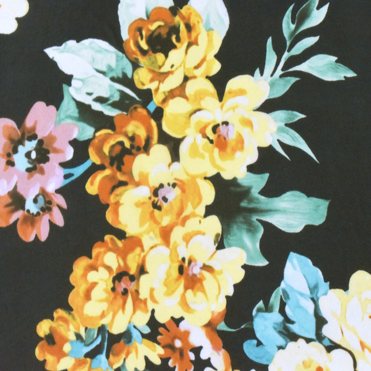 Black-Multi Famous Designer Floral Print Viscose Chiffon Woven Fabric By the Yard